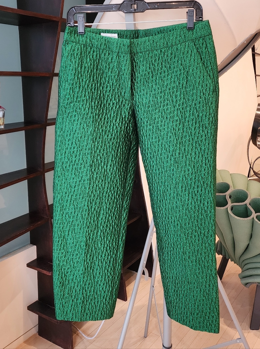 Dries Van Noten Emerald Green Textured Jacquard Cropped Pants Size 36 Small